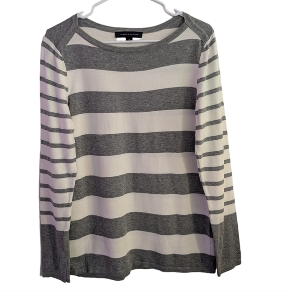 Women's Tommy Hilfiger Gray & White Striped Crew Neck Sweater M - Picture 3 of 8